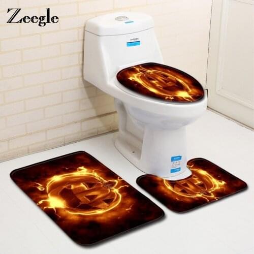 Zeegle Halloween Pumpkin Bath Mat Bathroom Rug Non-slip Shower Room Decor 3pcs Bath Mat Set Toilet Seat Cover Rug
