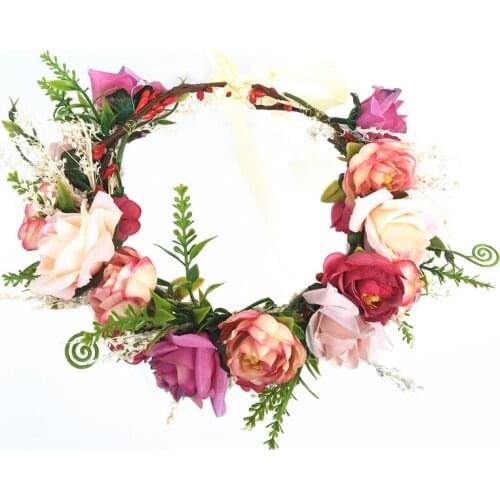 Wholesale Rose Flower Headband Wreath Kids Party Floral Garlands Adjustable Festival Flower Crown Women Wedding hair accessories
