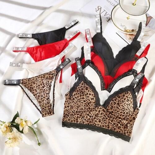 Women Letter Leopard Bodysuit Underwear With Rhinestone Sexy Lingerie Corset Lace Adjustable Push Up Bra Panties And Thongs