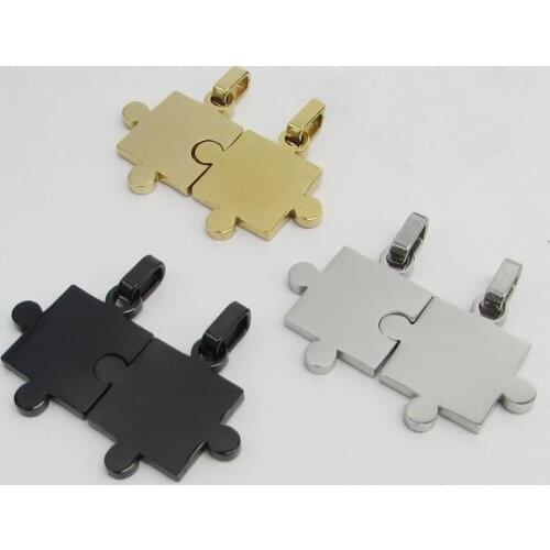 1 Pair Couple Jigsaw Puzzles Pendant Necklace Stainless Steel Beads Necklace Fashion Jewelry Accessories Gifts