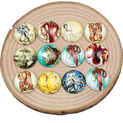 Onwear 20pcs mix octopus skid photo round dome glass cabochon 25mm diy handmade jewelry accessories for pendants necklace