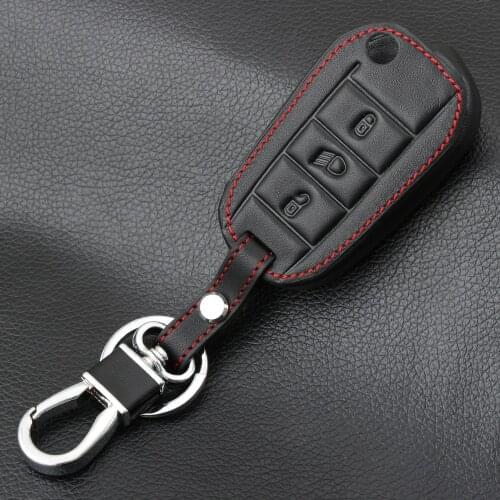 3 Button Genuine Leather Car Key Case for Peugeot 3008 208 308 508 408 2008 Protector Cover Holder Skin Car Accessories