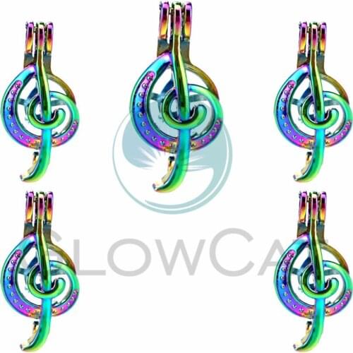 5X Rainbow Music notation Pearl Cage Locket Pendant Jewelry DIY Bead Cage Aroma Essential Oil Diffuser For Oyster Pearl
