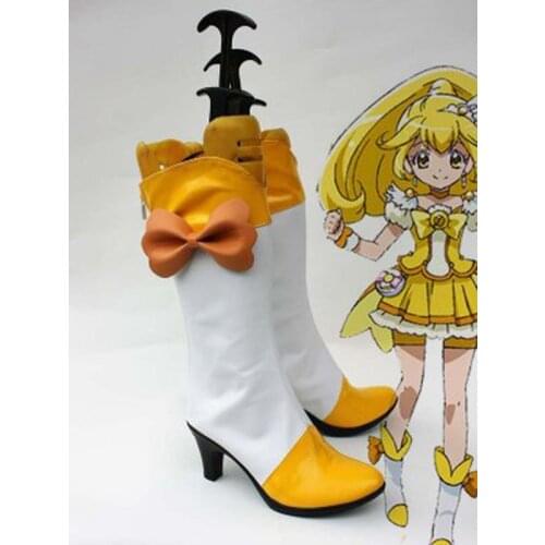 Smile Pretty Cure Kise Yayoi Cure Peace Yellow Cosplay Boots Shoes Anime Party Cosplay Boots Custom Made for Adult Women Shoes