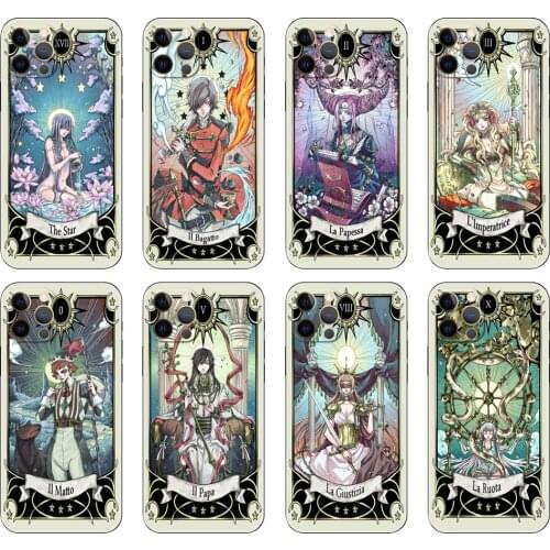 Black tpu case for iphone 5 5s se 2020 6 6s 7 8 plus x 10 XR XS 11 12 mini pro MAX back cover Tarot card moon star