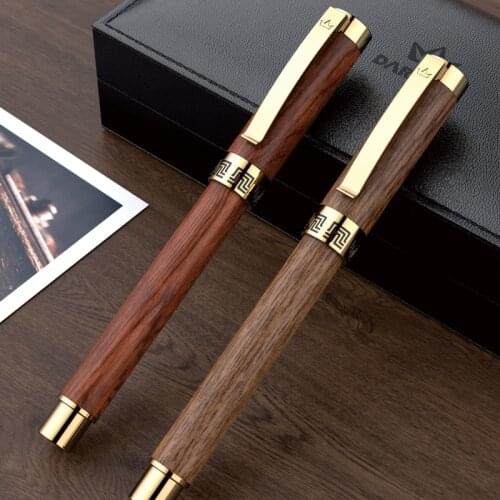 DARB New Wood Roller Ball Pen Walnut And Rosewood Business Office Writing Gifts Medium Point Black Refill Ballpoint Pens