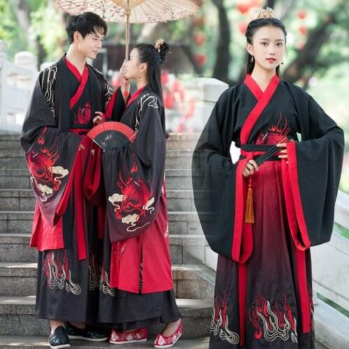 Fire phoenix heavy industry embroidery gradual change ancient mens Hanfu womens wide sleeve waist length skirt winter