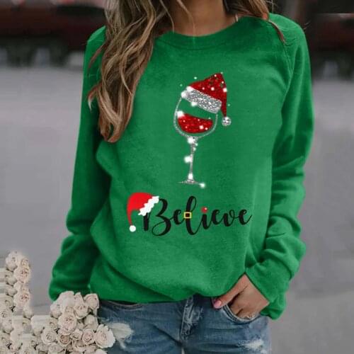 Fashion Women Christmas Print O-Neck Long Sleeve Pullover Top Loose Sweatshirt hoodies women 2020