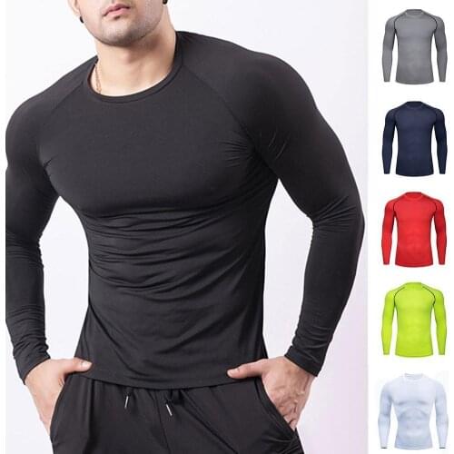 Men Compression Running Long T Shirt Fitness Tight Long Sleeve Sport Training Jogging Shirts Quick Dry Sportswear