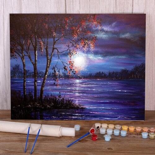 Natural Scenery Moonlight Waters Painting By Numbers Complete Kit Oil Paints 50*70 Canvas Painting Wall Decoration Handicraft