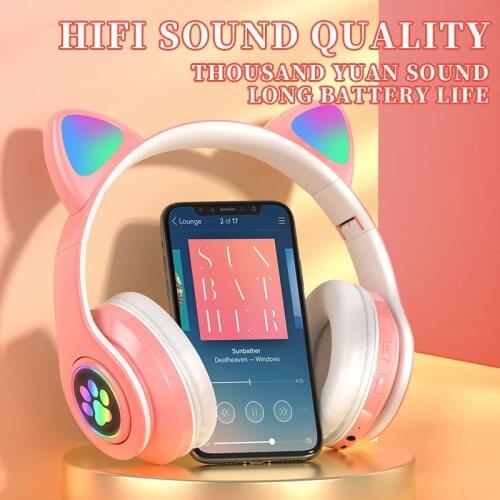NEW B39 head-mounted cute girl cat ear cat claw headphones wireless bluetooth headset with mic support TF card gift for children