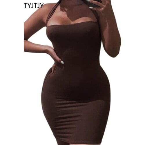 TYJTJY Sleeveless Strapless Sexy Halter Mini Dresses Club Night Party Dress Elegant Backless Bodycon Dress 2021 Summer