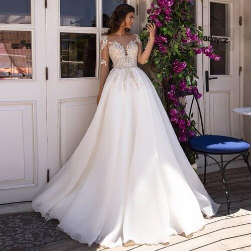 Custom Made Appliques Beading Long Sleeve Wedding Dresses Boho Aliexpress Login Sukienka Elegancka Tulle Bridal Gowns China