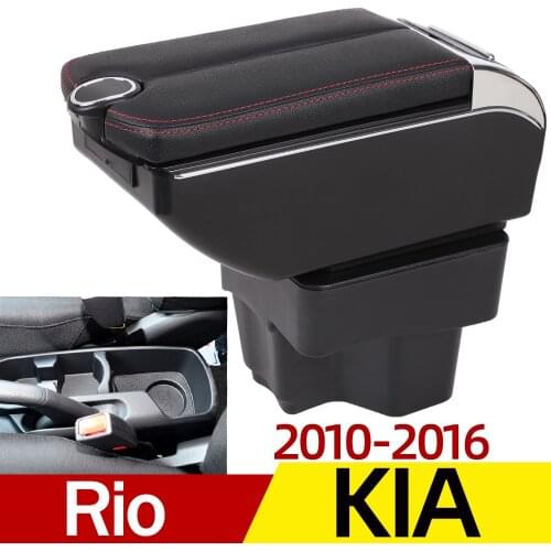 For Rio 3 2010-2016 Kia armrest box central Store content box with cup holder ashtray Can rise with USB accessory