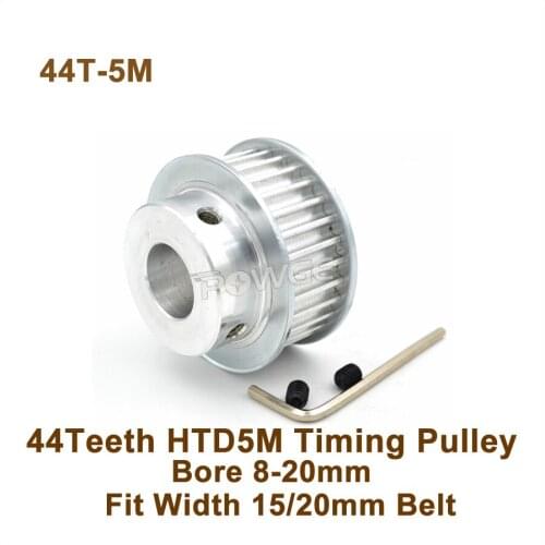 POWGE 44 Teeth 5M Timing Pulley Bore 8-20mm Fit Width 15/20mm HTD 5M Timing Belt 44T 44Teeth HTD 5M Synchronous Pulley