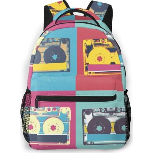 OLN Backpack Women Shoulder Bag For Teenage Girls Audio Cassette Retro Pop Art Music Bagpack Female Ladies School Backpack