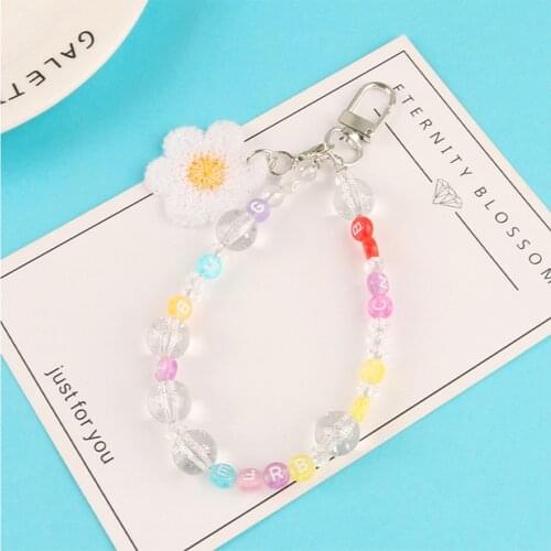 Cute Luxury Crystal Beads Lanyard KeyChains for Women Keyring Car Keychain Bag Pendant Backpack Decor Weaving Flowers Charms New