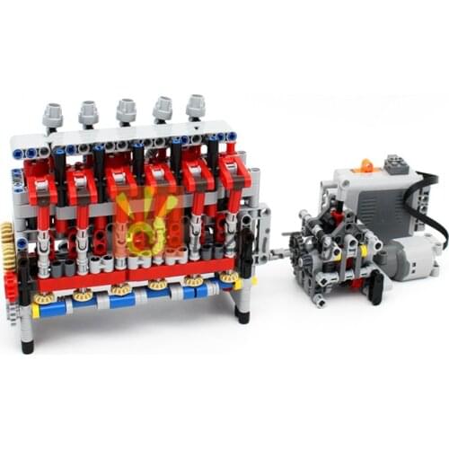 Technology MOC Mechanical Group 6 Cylinder Engine with Gearbox 4 Speeds Power Set DIY Building Blocks Bricks Compatible Car