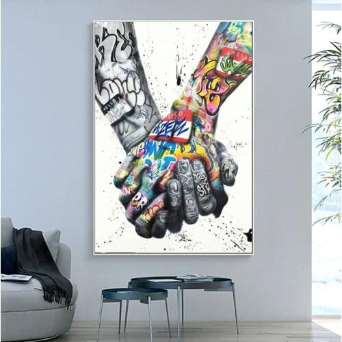 Street Graffiti Art Canvas painting Lover Hands Art Wall Posters and Prints In Spiration Artwork Picture for Living Room Decor