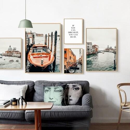 Vintage Cinematic Orange Venice Landscape Photo Canvas Printing Poster Picture For Modern Home Decoration Gallery Wall Art