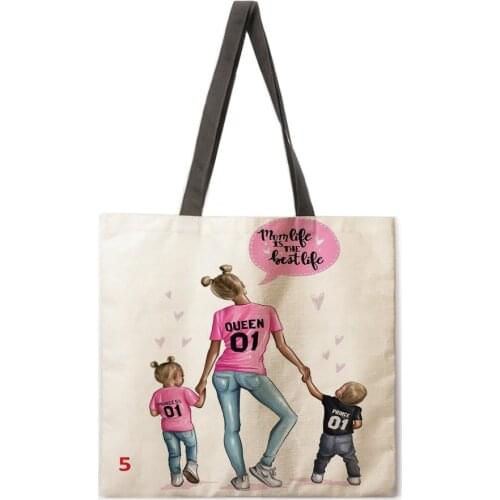 Mothers Day Linen Shopping Bag Ladies Shoulder Bag Foldable Shopping Bag Beach Tote Bag