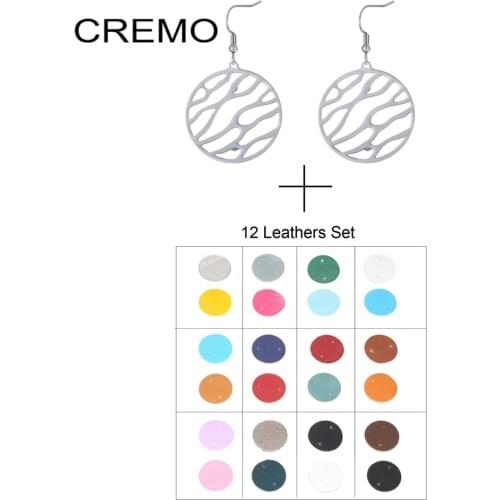 Cremo Stainless Steel Womens Earrings Leather Interchangeable Round Drop Earrings Dangle Jewelry