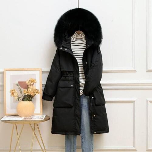 Plus Size Long Winter Down Jacket Women 2021 Hooded Solid Casual Womens Down Coat With fox Fur Collar Thick Overcoat Female