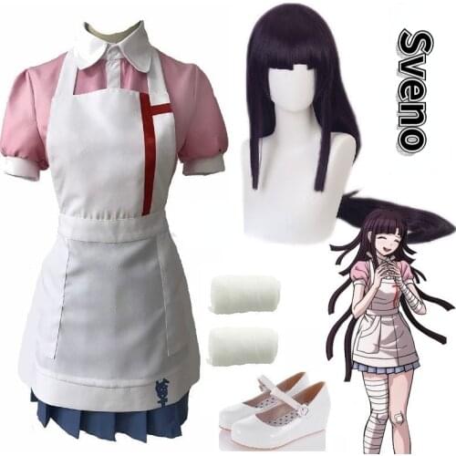 Halloween Female Dangan Ronpa 2 Mikan Tsumiki Danganronpa Dress Cosplay Costume Ladies Role Playing Uniform wig shoes petticoat
