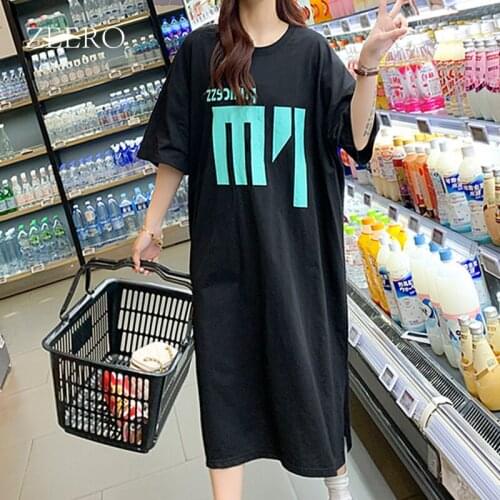 Womens Clothing Casual Print Side Split Loose Long Tees Dresses for Women Summer Midi Dress Female Vestidos Mujer Oversize 3XL