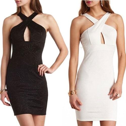 Fashion Lady Dress Rose Embossed X-Front Bodycon Dress Cheap Summer Cross Front Halter Dress