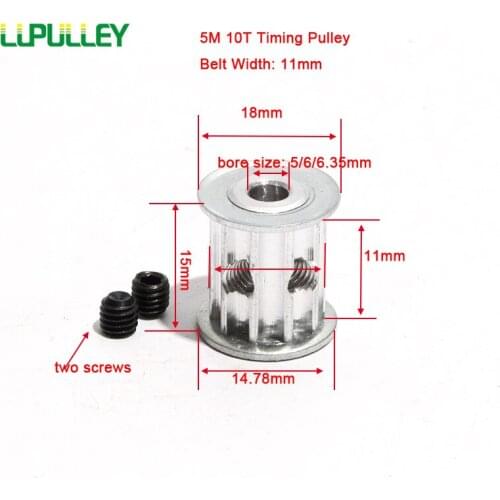 LUPULLEY 5M 10T Timing Pulley With Belt Width 11mm 5/6/6.35mm Bore Teeth Pitch 5mm Synchronous Timing Belt Pulley For 3D Printer