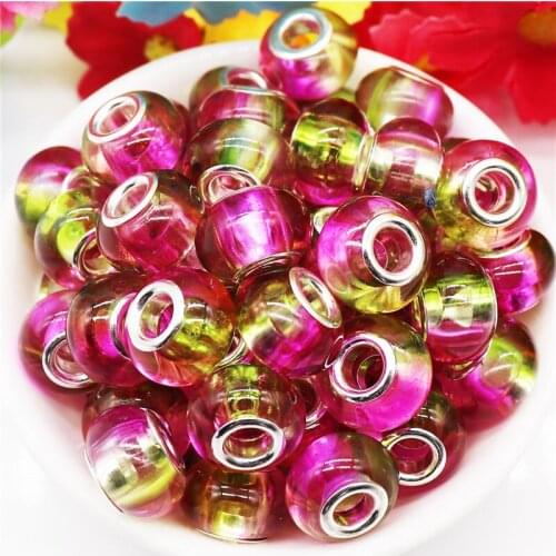 10Pcs Wholesale Lot Two Color Large Hole Resin Muranos Charms Acrylic Spacer Beads Fit Pandora Bracelet for Jewelry Making Bulk