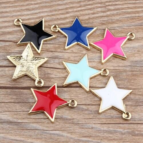 New 10pcs DIY Star Charm Gifts Enamel Big Pentagram Charms Alloy Pendant for Bracelet Hair Necklace Jewelry Accessories Making