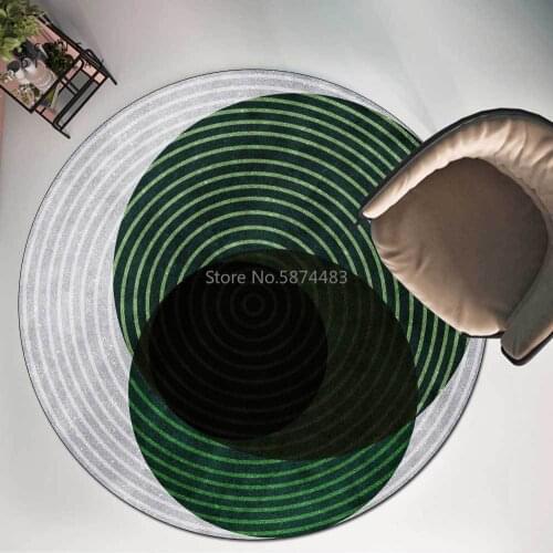 200cm Fashion Modern Minimalist Green Circular Geometric Stitching Gray Living Room Bedroom Non-slip Mat Custom