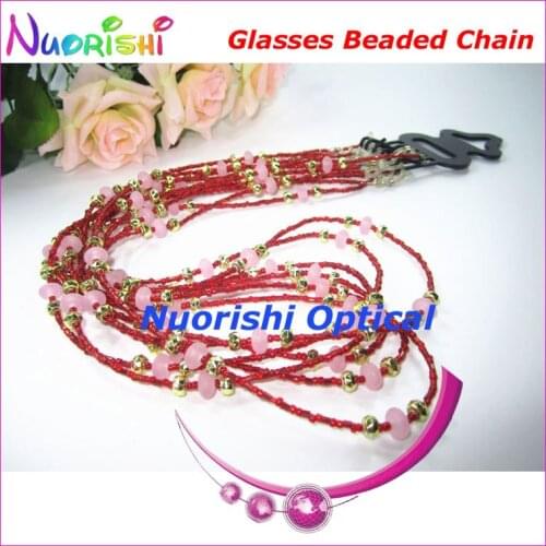 6pcs Nice Red Beaded Steel Wire Rope Eyeglass Sunglasses Eyewear Spectacle Chain Cords Lanyard free shipping L850