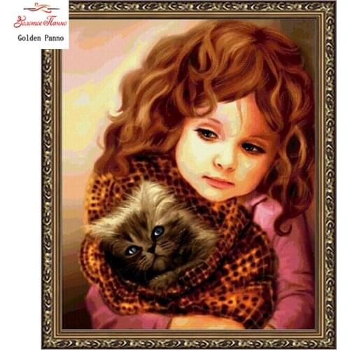 Golden panno,5D,diy diamond embroidery,Full,square,Diamond Painting,Cross Stitch,3D,diamond,Mosaic,Needlework,Girls and cats 28S