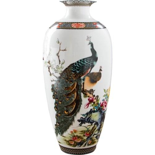 Jingdezhen Antique Peacock Vase Chinese Vases With Squirrel Crane Pattern Home Decoration Furnishing Articles