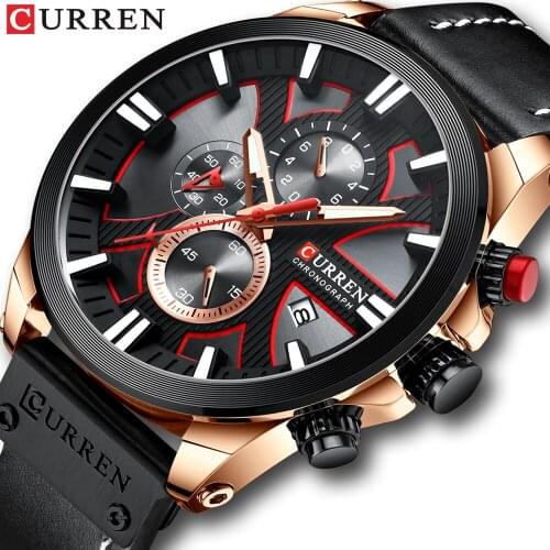 CURREN Top Luxury Brand Mens Military Waterproof Leather Sport Quartz Watches Chronograph Date Fashion Casual Mens Clock 8346