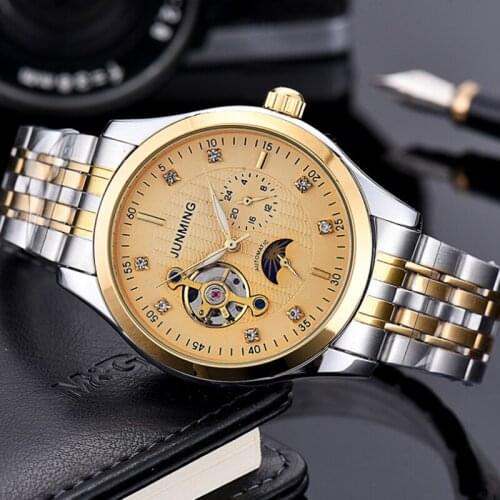 Mens Steel Belt Touring Wheel Diamond Enlaid Automatic Mechanical Watch Three Plate Five Needle Luminous Waterproof Watch