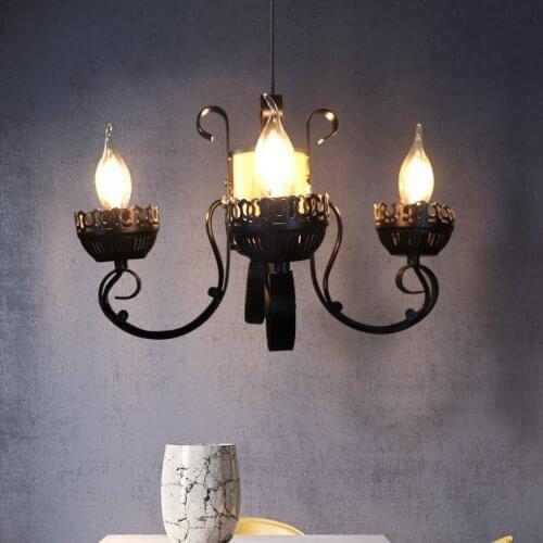 Black Retro E14 Candle Chandelier for Home Decor Dining Table Pendant Lamp Restaurant Hotel Bar Suspension Light