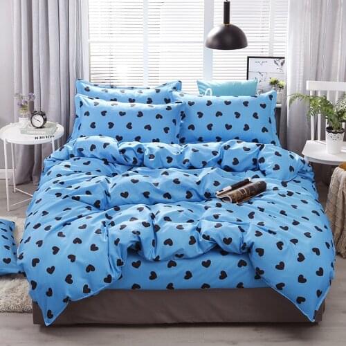 Black Heart Printed Blue Bed Cover Set Lovers Duvet Cover Adult Child Bed Sheets And Pillowcases Comforter Bedding Set 61037