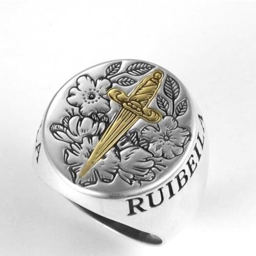 Designer original simple fashion retro flower sword wide open adjustable ring domineering trend mens jewelry