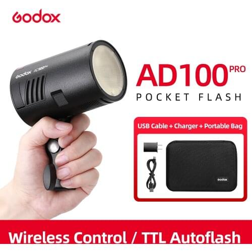 Godox AD100Pro 100Ws TTL 2.4G HSS 1/8000s Pocket Flash Light with 7.2V/2600mAh Lithium Battery 360 Full Power Flashes 0.01-1.5s