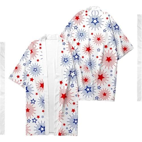 Oversize 6XL Color Stars Printed Long Style Japanese Kimono Cardigan With Belt Couple Women Men Casual Asian Clothes Harajuku