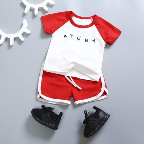 Summer mens and womens baby short-sleeved suit 1-3 years old infant T-shirt shorts two-piece cotton childrens clothes