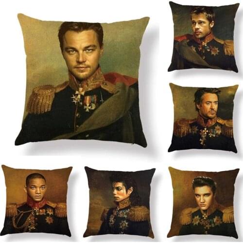 Oil Painting Style Robert Downey Jr. Matt Damon Leonardo DiCaprio General Costume Decor Art Throw Pillow case Sofa Cushion Cover