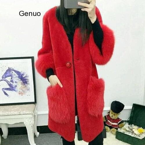 Winter High Quality Faux Fur Coat Female Elegant Long Fur Coat Loose V-Neck OverCoat Thick Warm Plus Size Women Plush Coats 2020