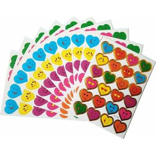 10sheets/lot 9*12.5cm Mini Paper Children toys stickers multicolor love smile Sticker Teachers Rewards Forehead stickers
