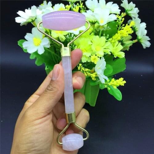 Natural rose quartz crystal massage roller anti cellulite wrinkle facial body beauty health tool Reiki healing gemstone as gift