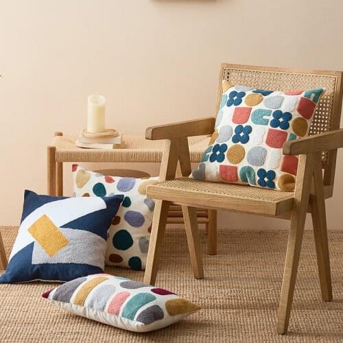 DUNXDECO Cushion Cover Decorative Pillow Case Modern Colorful Dots Artistic Geometric Cotton Thread Embroidery Bedding Coussin